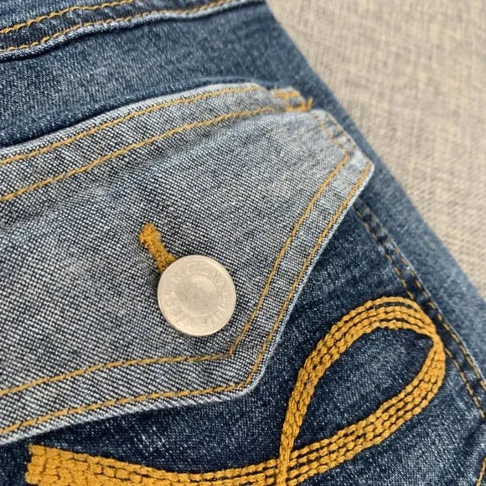 National Outfitters Cropped Denim Pants Size 1 Cuffed Stone Washed Embroidered P